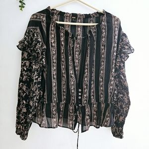 Free people Boho Ruffled Long Sleeve Peplum Blouse 100% Cotton Adjustable Sz S